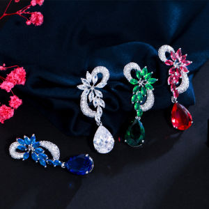 SEQUITO Temperament Silver Color Ear Jewelry Pave Setting Blue AAA Cubic Zirconia Gorgeous Long Drop Earrings for Ladies Clothing Accessories SE854