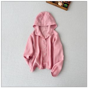 Cool Linen Shirt Womens Loose Fit Drawstring Hooded Air Conditioning Top Lazy Design Lightweight Sun Protection Casual Style