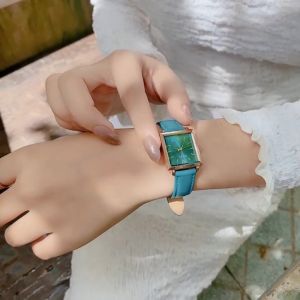 Đồng Hồ Nữ Chính Hãng Julius Cao Cấp Dây Da Thật Chống Nước Kính Khoáng Mặt Chữ Nhật 24mm x 31.5mm JA-1322B (Xanh)