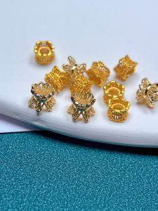 จี้ดอกไม้สองด้านที่ทำด้วยมือ ทองคำชุบทอง 14K ชุบทอง โลหะผสม อุปกรณ์ทำเครื่องประดับ DIY เครื่องประดับแฟชั่นใหม่