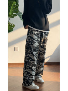 กางเกงลำลองทรงหลวมสไตล์อเมริกันสำหรับผู้ชาย กางเกงขายาวทรงตรงลายพราง ทรงหลวม กางเกงขายาวทรงตรงแบบลำลอง