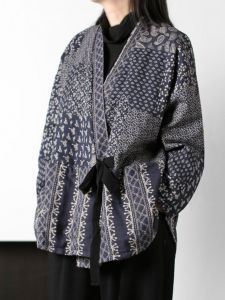 Big Sale Leak-Picking Ethnic Print Double Layer Thickened Cotton Cardigan Coat Mid Length Long Length V Neck Top Fly Lace Tops