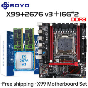 SOYO X99 D3 Gaming Motherboard Set With Intel LGA2011-3 E5 2676 V3 CPU DDR3 2*16GB ECC RAM Memory M.2 NVME Computer components