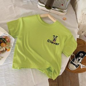 Pure Cotton Short Sleeve T-Shirt for Boys And Girls Cartoon Bear Design Baby Summer Top Matching Sister Brother Outfit