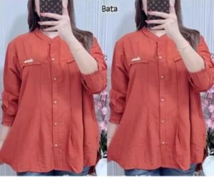 kemeja wanita kekinian/kemeja polo linen/kain polo linen premium/real pict