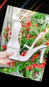 Sandal quai mảnh gót 9 phân TRẮNG