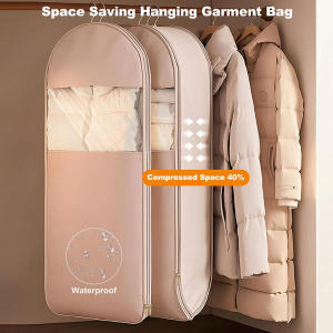 Space Save Hanging Garment Bag with Self Compression Zipper Dust Cover Down Coat Bag Travel Clothes Organizer for Closet Storage