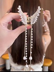 QEARL9 New Butterfly Pearl Tassel Hairpin Korean Simple Side Clip Back head Hairpins Hair Accessories for Women Girls