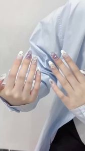 100% HANDMADE Artificial Nail Purple meteorite Y2K Chrome Hearts Sweet Cool Punk Style Phototpy Press on Nails Reusable and Removable Nails with Toolkit