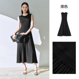 Peacebird Womens Sleeveless Waist-Cinched Dress Knitted Patchwork Long Skirt French Style Commute Simple Slimming Spring 2025