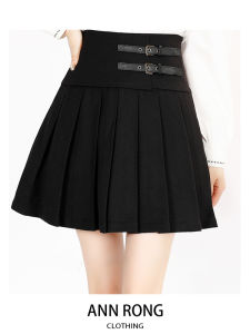 High-End Quality Double Waist Buckle Short Skirt Womens Fashionable Elegant Versatile Slimming Pleated Half-length Skirt