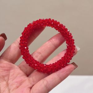 Classic Red Crystal Hair Ties Korean Style Handmade Beaded Head Ropes Womens Fashionable Festive Atmosphere Hair Bands