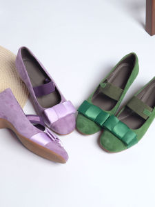 Square Toe Bow Detail Mid-heel Coarse Heel Flats