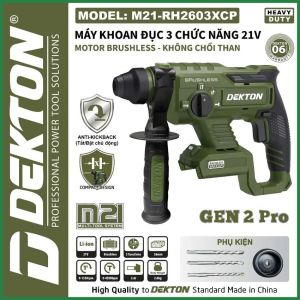 Thân máy khoan bê tông pin Dekton M21-RH2603CP 21V không chổi than 3 chức năng đầu gài SDS Plus