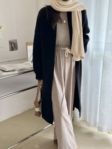 High Waist Wide Leg Pants Casual Tea Color Elastic Waistband Autumn Winter Long Pants for Short Women Floor Length Commute Style