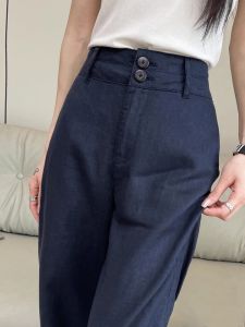 High Waist Wide Leg Pants Womens Thin Linen Loose Fit Casual Drape Cotton Linen Straight Leg Trousers Summer New Arrival