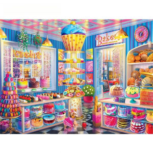 Jigsaw Puzzle 500 1000 1200 2000pcs Colorful House And Bakery Shop With Cake For Adults Stress Relief Puzzle Fun Present