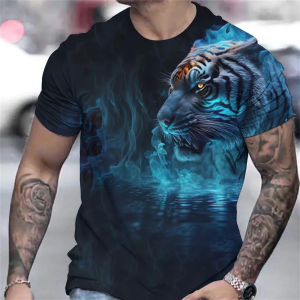Tiger Print T-Shirt 3D Animal Mens Shirts Summer Short Sleeved Male Pullover Oversized T-shirts Casual Tops Tees Men Clothing