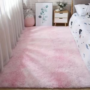 VIKAMA Nordic Rug -In Style Gradient Wool Embroidery Dyeing Carpet - Foldable Long Hair Bedside Blanket for Bedroom - Home Decor