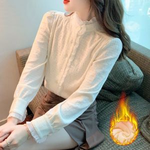 WANGGONGZHU | Thickened Lace Base Shirt Womens Fashionable Inner Wear Autumn Winter New Style Elegant Shirt Design Sense Womens Shirt