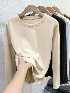 Womens Thermal Long Sleeve Fleece Lined Base Shirt Double Sided Velvet Warm Underwear T-Shirt Versatile Solid Color Top