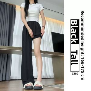 YAYANGREN | High Waisted Thin Lightweight Loose Ice Silk Wide Leg Trousers For Short Height