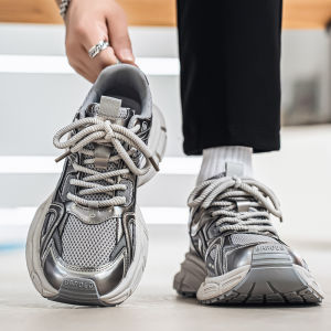 Mens Winter Thick Bottom Wide Foot Sports Casual Shoes Black Samurai Dad Shoes Youthful Trendy Brand Net Mesh Upper