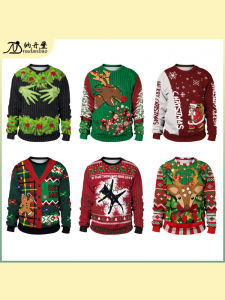 Womens Christmas Deer Digital Print round Neck Sweatshirt Cosplay Performance Clothing Mens Style Comfortable Loose Fit