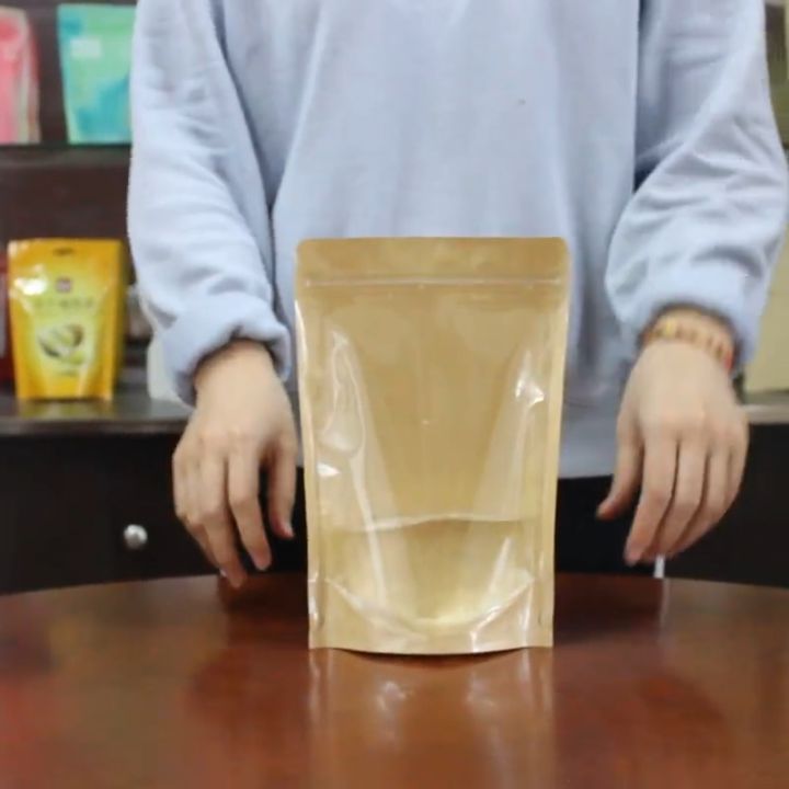 100pcs Half Kraft Paper Half Clear Stand Up Pouch with Full