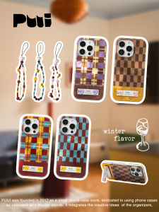 เคสโทรศัพท์มือถือ Puui Original ลายสก็อตเรียบง่ายพร้อมขาตั้งโซ่สำหรับ Apple 16 pro Max 15 pro Max 14 pro Max 13 pro Max 12 pro Max