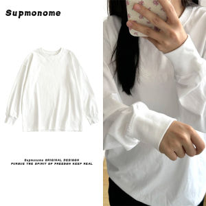 เสื้อยืดคอกลมแขนยาวผ้าฝ้ายทรงหลวมสไตล์เกาหลีสำหรับผู้หญิง ทรงหลวม สีสันสดใส ทรงหลวม ทรงหลวม ทรงหลวม