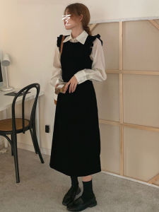 Fall Winter 2023 Velvet French Vintage Vest Dress Set Outerwear Wooden Edge Ear Stylish Versatile Commute High Waist Midi Skirt