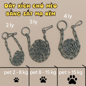 Dây xích chó mèo sắt xi loại tốt 1.5 mét - 2 mét / 2ly 3ly 4ly