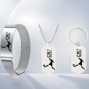 Stainless Steel Army-Style Necklace Sports Football C Ronaldo Dog Tag Pendant CR7 Alloy Bracelet Soccer Fan Gift Keychain