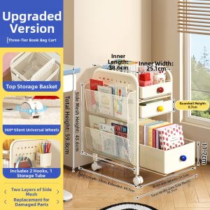Multifunctional Mobile Storage Cart Books Stationery Organizer
