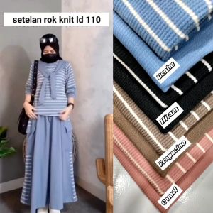Setelan Wanita Rok Knit Premium One Set Wanita Rok Salur Bahan Knit