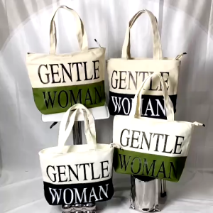 Tote Bag Kanvas Wanita Dual Warna Import • Tas Jinjing Gentle Woman Model Korea Viral GW01 Resleting Ukuran Besar