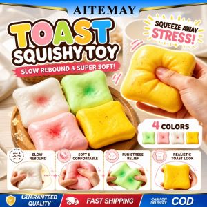 Aitemay 4PCS Cream Toast Squeeze Toy - Ultra Soft Slow Rising Squishy Realistic Food Stress Relief Fidget Sensory Toy for Adults Novelty Gift