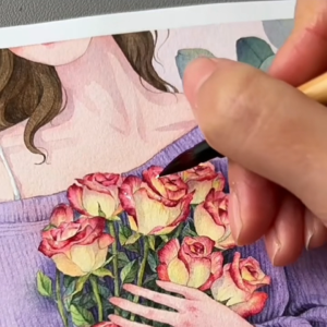 Set Lukisan Cat air Buku Cat Air 4 Lembar Dengan Kuas DIY Watercolor Painting 16 warna dengan kuas