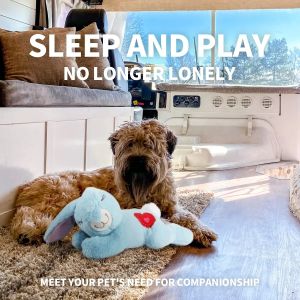 Cute Soft Plush Rabbit Dog Toy with Realistic Heartbeat & Pitter-Patter Sounds for Puppy Sleep Aid & Behavioral Comfort