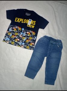 Kaos Setelan Celana Jeans Anak Panjang & Motif Dino
