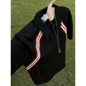 American Color Block Striped Short Sleeve Polo Shirt