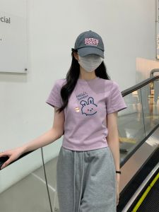 White Enhancing Womens Short Sleeve T-Shirt Slim Fit Summer New Design Sweet Beautiful Versatile Korean Style Cotton Blend