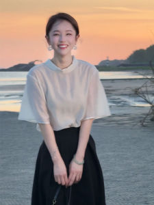 YUFUQING | Elegant French Style Womens Shirt Summer New Fashion Design Short Sleeve Stand Collar Sash Top High Waist Loose Fit Commute Style