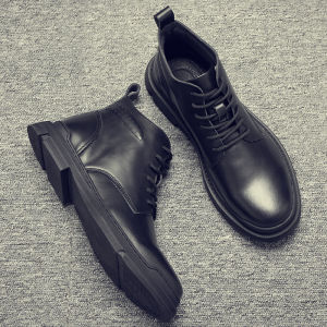 Mens Martin Boots Summer High-Gain Casual Retro Breathable England Style Work Boots Leather Upper Mid-Calf Fashionable Boots