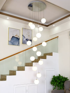CHNT 12Heads Duplex Spiral Staircase Glass Ball Chandeliers Modern E27 Pendant Lights For Villa High Floor Living Room Dining Room Staircase Foyer