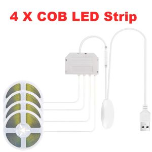 1-6 Pcs COB LED Strip Lights 5V USB 1/2/3M Strip With Penetrating Wood Touch Dimmer Switch For KitchenShowcaseCabinet Lighting