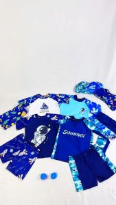 3-13 Years Old Kids 2PC Rashguard Set New Printed Design Long Sleeve Tops + Short Quick Dry Swimwear Set for Boy