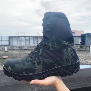 Military Tactical Shoes for Men Waterproof Hiking Combat Boots Army Leather Tactical Boots Side Zip Work Boots