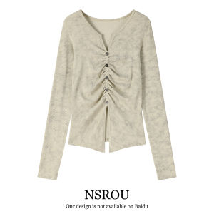 Korean Style Slim Fit Sweet And Spicy V-Neck Long Sleeve Knitted Top Womens Spring Inner Wear American T-Shirt Casual Youthful